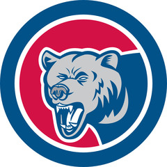 Grizzly Bear Head Side Circle Retro