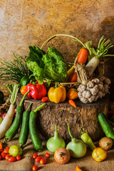 still life  Vegetables, Herbs and Fruit.