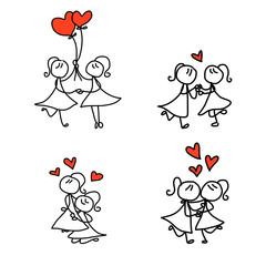 hand drawing cartoon happy couple wedding