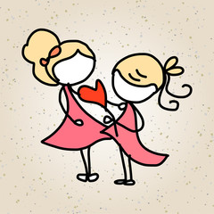 hand drawing cartoon happy couple wedding
