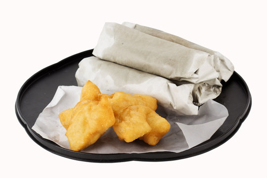 Breakfast Asian Style deep fried dough stick and Roti flat bread
