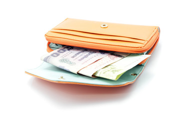 Orange wallet with cash