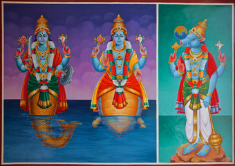 Hindu gods on a temple ceiling