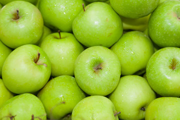Top view of green apple on street market