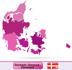 Karte von Daenemark mit Grenzen