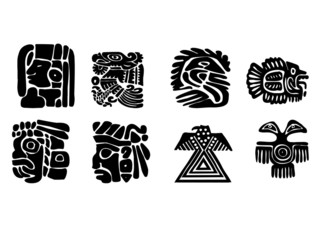 Maya patterns. Black and white drawings.