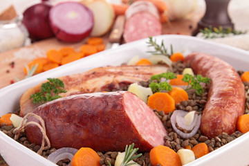 lentil with vegetable and sausage