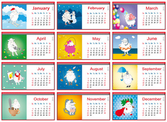 set of calendars for each month in 2015 with active sheep