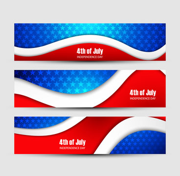 4th of july independence day background three header set Vector