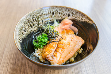 Salmon teriyaki on rice