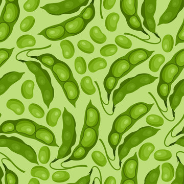 Seamless vector pattern with fresh ripe bean pods.