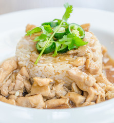 Chicken with brown sauce on rice