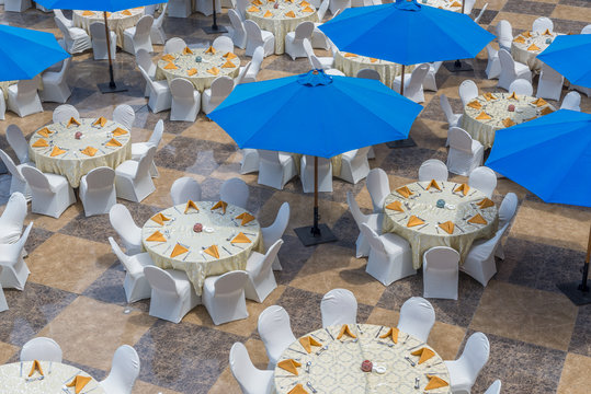 Restaurant Tables and Umbrellas