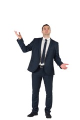 Businessman standing with hands outstretched