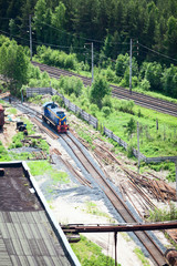 Aerial view of shunting train on industrial plant