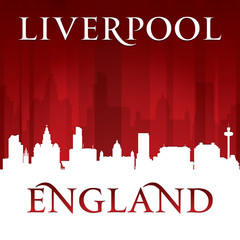 Liverpool England city skyline silhouette red background