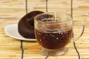 tasty coco donut with tea