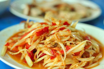 Papaya salad in the plate