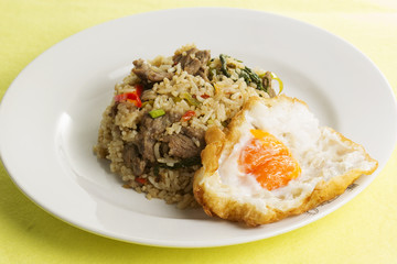 Fried rice with beef chili and basil