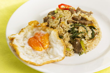 Fried rice with beef chili and basil