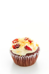 Red cupcake velvet isolated white background