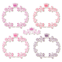 set of four purple frames with crowns