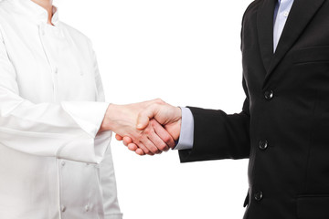 Fototapeta premium handshake between a cooker and a businessman