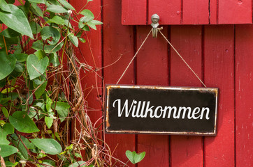 Altes Blechschild mit Aufschrift Willkommen