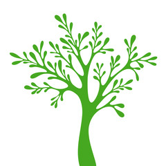 Tree silhouette with leaves on white background.