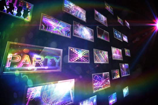 Screen collage showing disco images