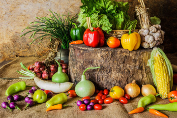 still life  Vegetables, Herbs and Fruit.