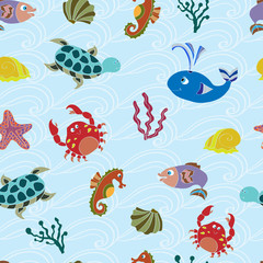 Seamless pattern with cute sea animals.