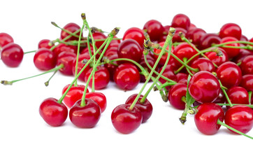 ripe cherries on a white background