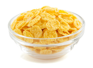corn flakes in bowl on white