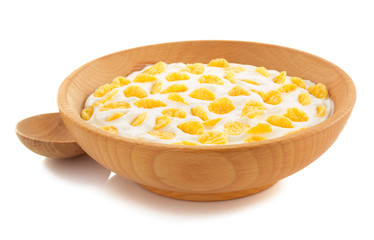 corn flakes in bowl on white