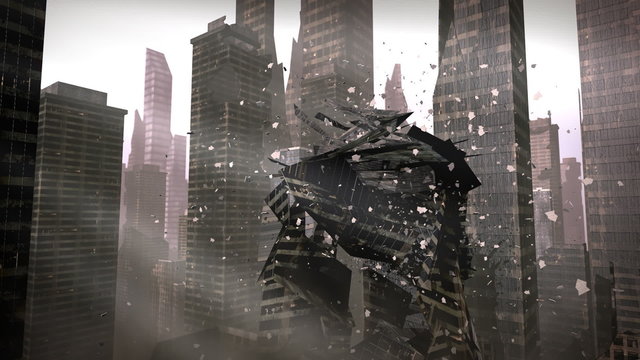 Collapsing building in a urban city