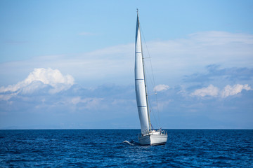 Fototapeta na wymiar Sailboats participate in sailing regatta.