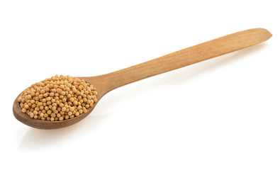 mustard spices in spoon on white
