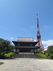 Obraz premium 東京タワーと寺