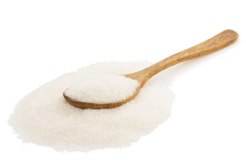 Fototapeta na wymiar sugar and spoon on white