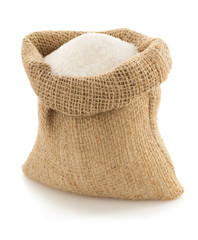 sugar granules in bag on white