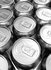 Close up aligned soda cans