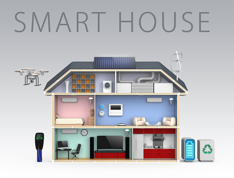 Smart house concept with energy efficient appliance(with text)