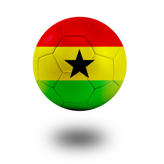 Soccer ball with Ghana flag isolated in white