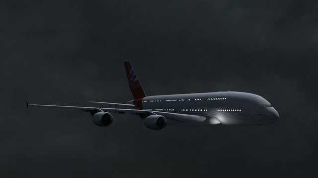 Airplane Airbus A380 flight at night - close up