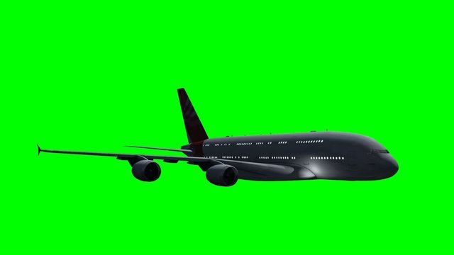 Airplane Airbus A380 flight at night - green screen