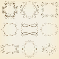 Calligraphic and floral frames set. Vector illustration