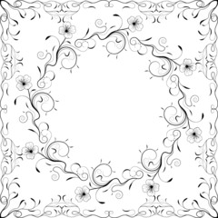 Floral frame black and white. Vector illustration