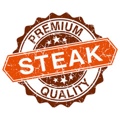 Steak grungy stamp isolated on white background