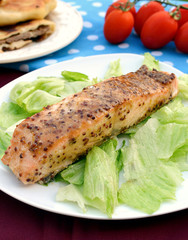 Baked salmon with mustard sauce